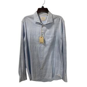 Borgo28 NWT button up light blue textured  plaid mens shirt size large